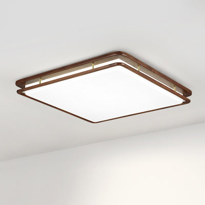 Plafonnier LED rond géométrique minimaliste moderne en bois de noyer et acrylique pour salon 