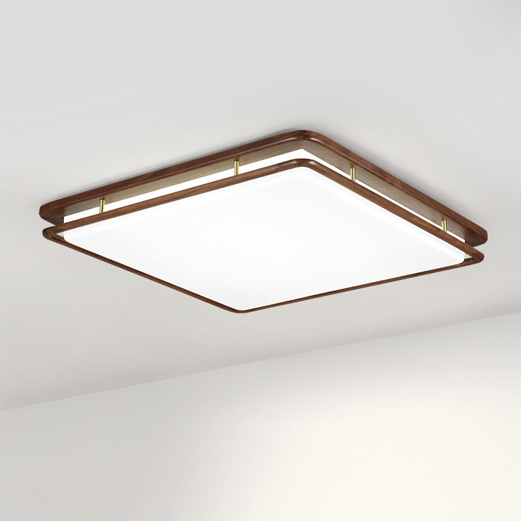 Plafonnier LED rond géométrique minimaliste moderne en bois de noyer et acrylique pour salon 