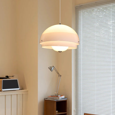 Zeitgenössische nordische runde Kuppel Eisen Glas Acryl 1-Licht Pendelleuchte für Wohnzimmer 