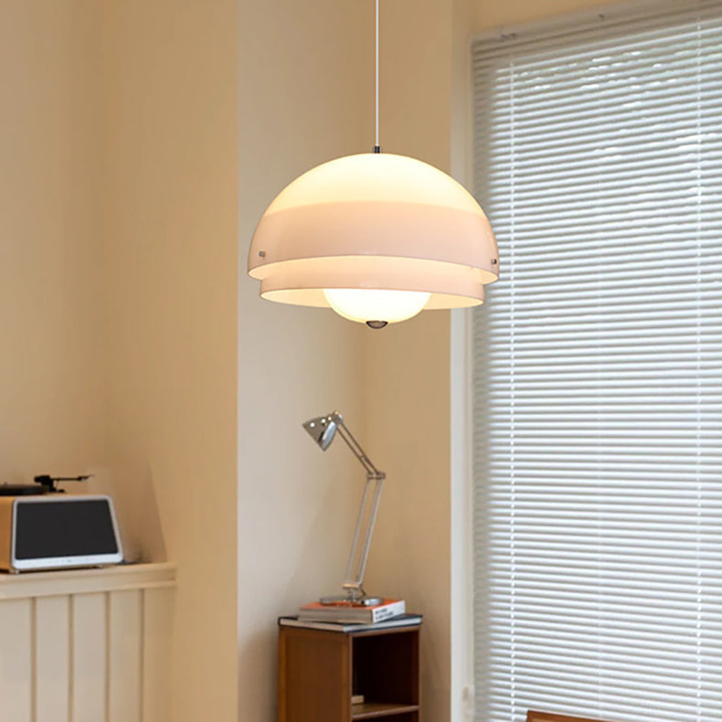Zeitgenössische nordische runde Kuppel Eisen Glas Acryl 1-Licht Pendelleuchte für Wohnzimmer 
