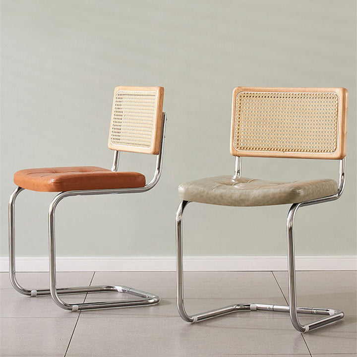 Contemporary Vintage Square Rattan Leather Iron Chair Backrest For Living Room