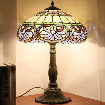 Vintage Tiffany Peach Heart Baroque Stained Glass 2/3-Light Table Lamp