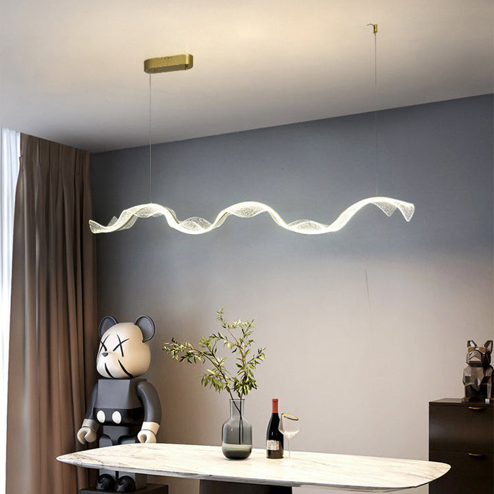 Lustre moderne en acrylique à LED pour salle à manger avec ruban en forme de vague et rectangle créatif contemporain 