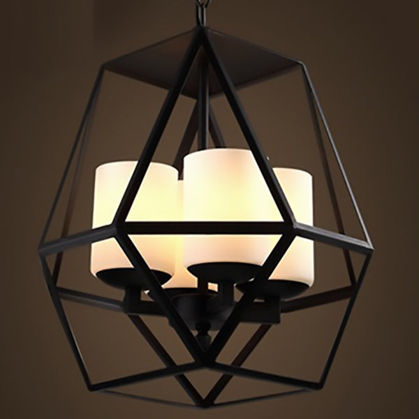 Chandelier contemporain en fer trapézoïdal quadrilatéral industriel 3/4 lumières pour salon 