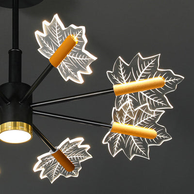 Lustre LED en fer acrylique à feuilles d'érable minimaliste moderne pour salon 