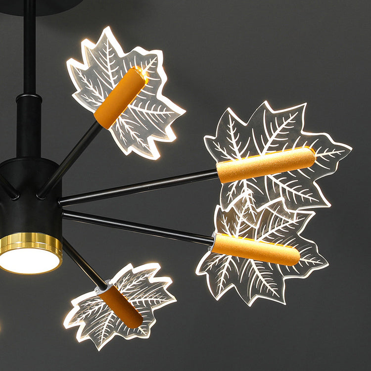 Lustre LED en fer acrylique à feuilles d&