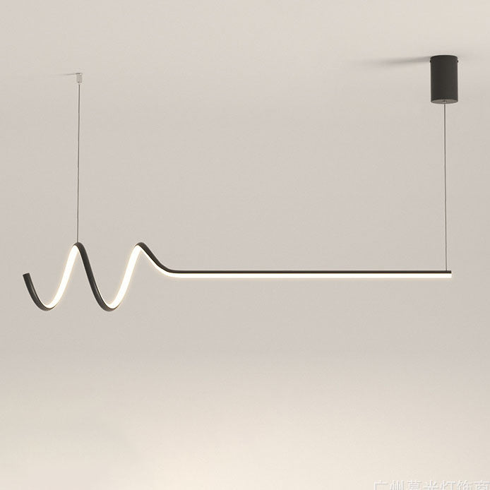 Lustre moderne minimaliste en spirale en aluminium à bande longue LED pour salle à manger 
