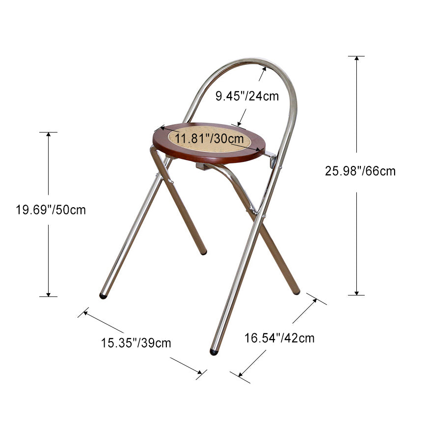 Silla de comedor plegable con respaldo de madera maciza redonda vintage tradicional, ratán sintético y tejido de acero inoxidable para comedor 