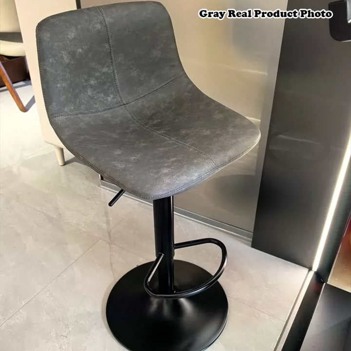 Taburete de bar giratorio ajustable en altura de lujo contemporáneo de cuero sintético curvado con respaldo y reposapiés para comedor 