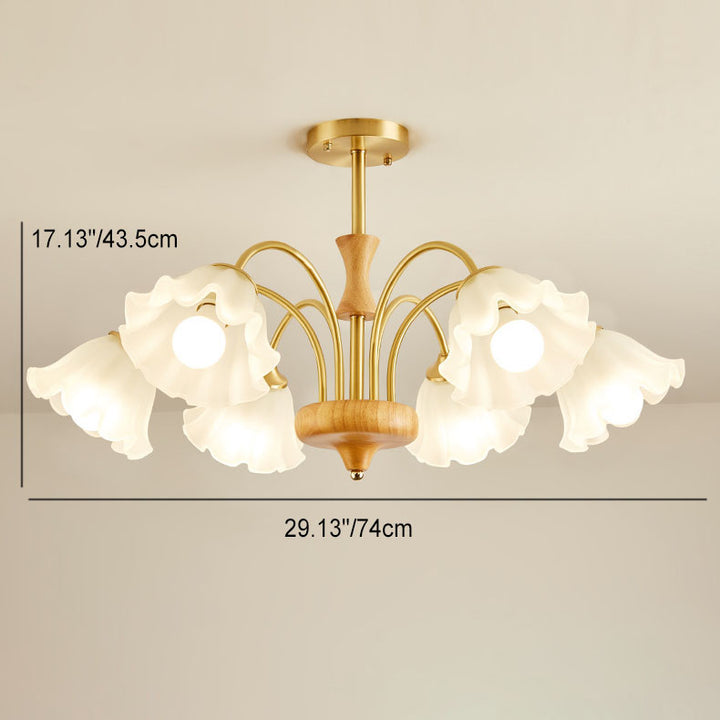 Lámpara de araña tradicional francesa redonda de cobre con vidrio y madera con 4/6/8 luces para sala de estar 