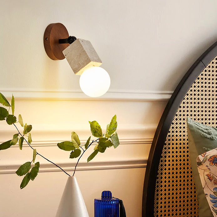Traditionelle japanische quadratische gelbe Travertin-Wandleuchte mit 1 Licht für Schlafzimmer 