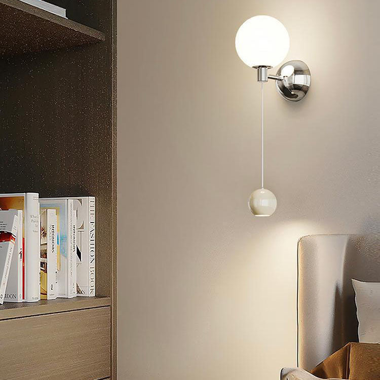 Zeitgenössische Einfachheit Glas Schatten Eisen Ball LED Wand Leuchte Lampe Für Schlafzimmer 