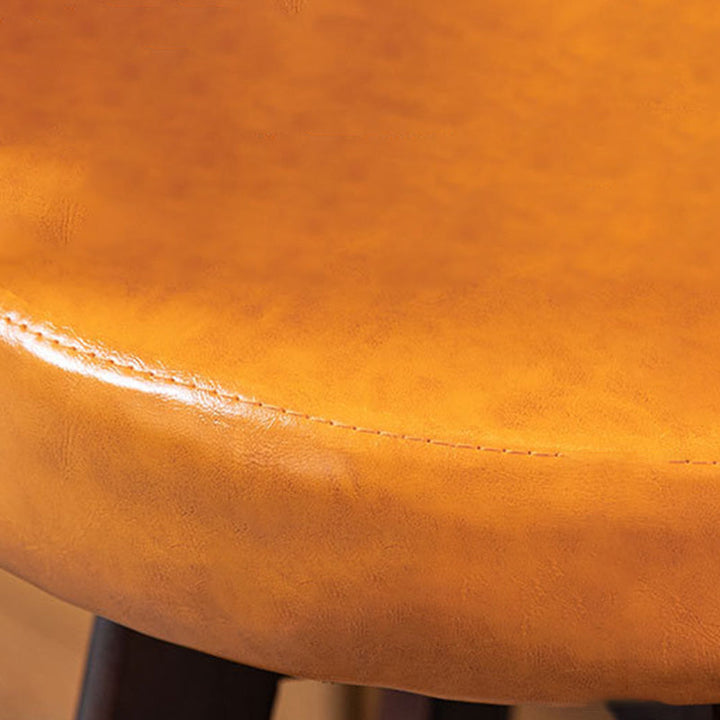 Modern Simplicity Round PU Leather Rubberwood Bar Stool Low Back Footrest For Dining Room