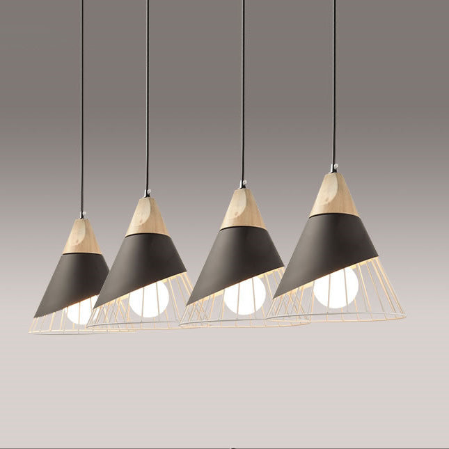 Moderne minimalistische konische Massivholz Eisen 1-Licht Pendelleuchte für Wohnzimmer 