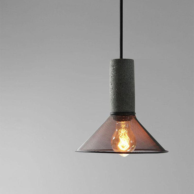 Contemporary Industrial Cylindrical Tapered Cement Iron 1-Light Pendant Light For Living Room