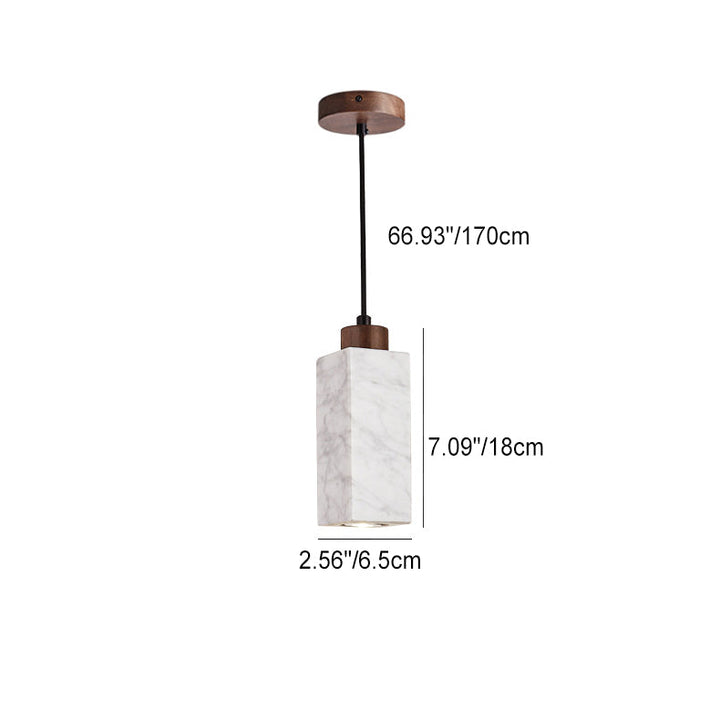 Lámpara colgante moderna minimalista rectangular de madera maciza y mármol de 1 luz para dormitorio 