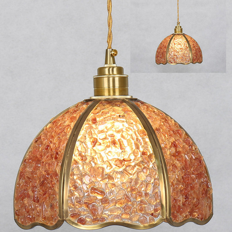 Lámpara colgante moderna de arte deco de media esfera de cobre con cristal de 1 luz para comedor 