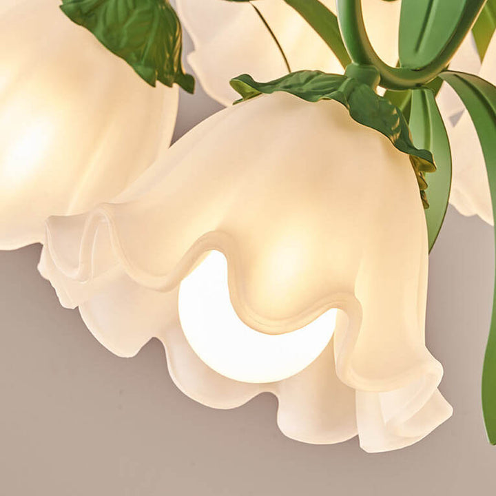 Zeitgenössischer Kreativer Glocken-Orchideenblume Eisen Glas 4/6/7/9 Licht Kronleuchter für Wohnzimmer 