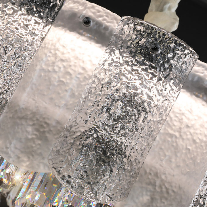 Traditionelle französische runde Ripple-Metallkristallglas-LED-Kronleuchter für Wohnzimmer 