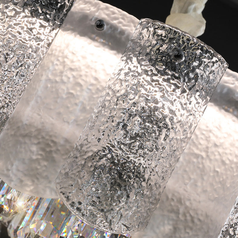 Traditionelle französische runde Ripple-Metallkristallglas-LED-Kronleuchter für Wohnzimmer 