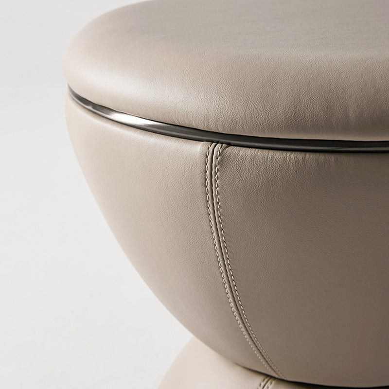 Tabouret bas rond minimaliste moderne en forme de sablier en cuir microfibre et acier inoxydable pour salon 