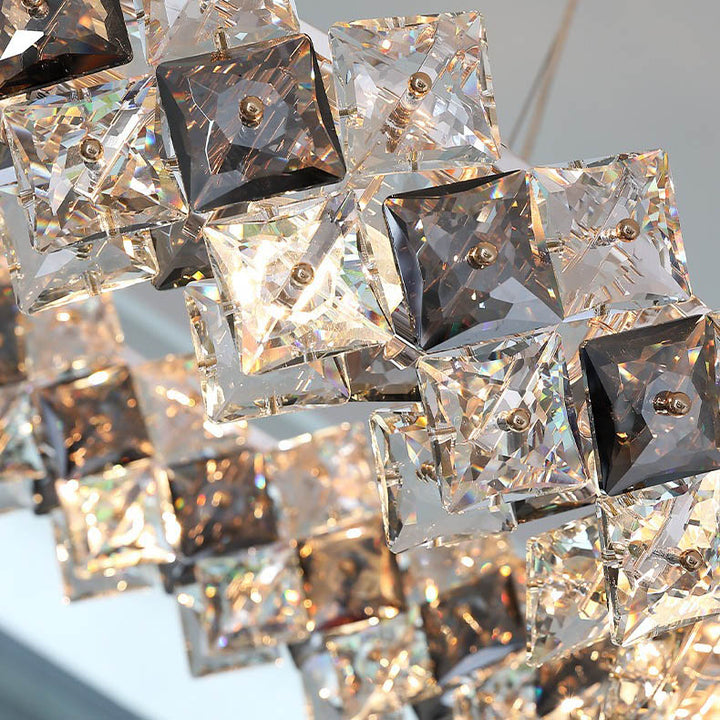 Modern Luxury Crystal Circle Plated Hardware 4/6/8/12/14 Light Chandelier For Living Room