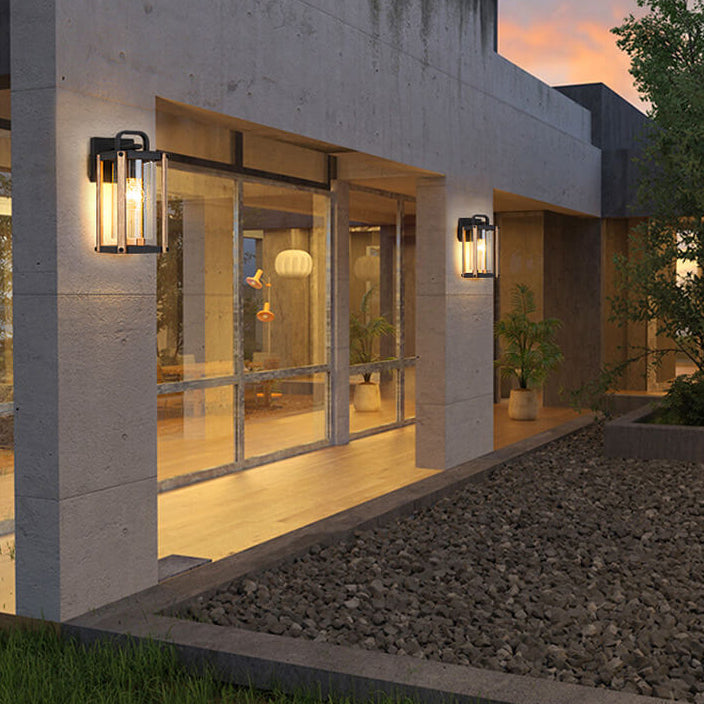Lámpara Aplique de Pared Exterior de 1 Luz de Vidrio y Aluminio Hierro Rectangular de Simplicidad Moderna para Patio Exterior 