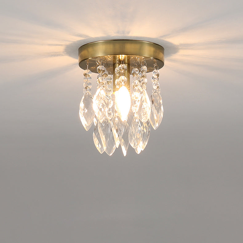 Lustre de plafond semi-encastré à 1 lumière avec carillon éolien en cristal et métal contemporain de luxe pour salon 
