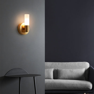 Zeitgenössische nordische Kupfer Acryl Zylinder Ball 1/2/4 Licht Wandleuchte Lampe für Wohnzimmer 
