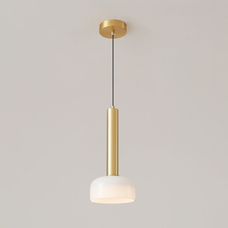 Moderne minimalistische Kupferrahmen-Glas-Pendelleuchte mit rundem Schirm für das Wohnzimmer 