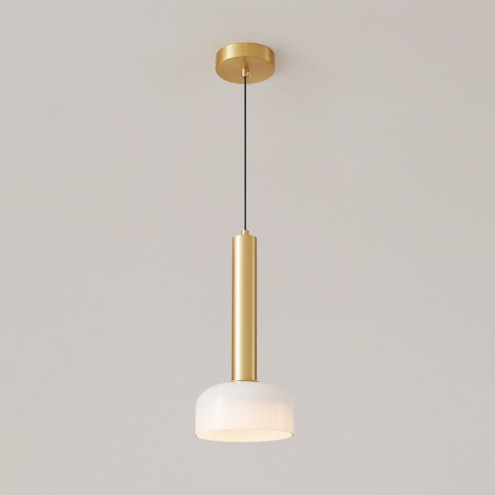 Moderne minimalistische Kupferrahmen-Glas-Pendelleuchte mit rundem Schirm für das Wohnzimmer 