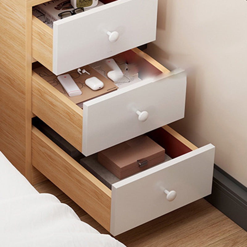 Table de chevet contemporain scandinave carré avec panneau artificiel, 2 tiroirs pour chambre 
