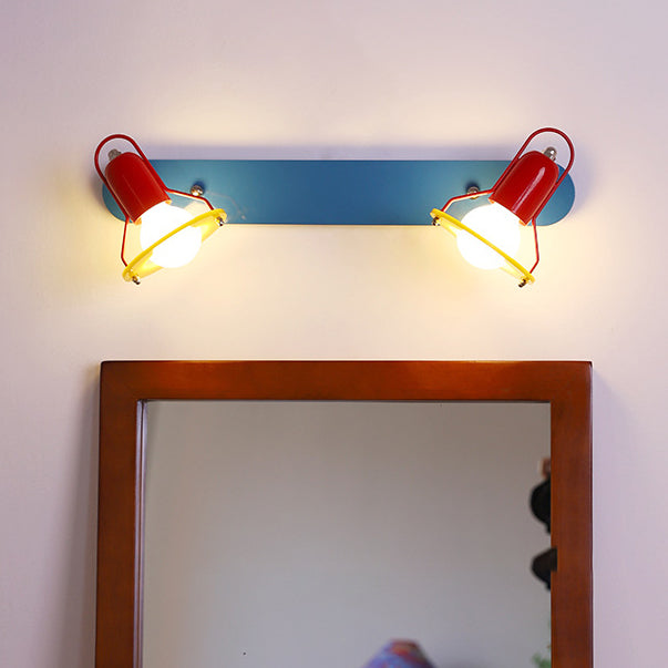Zeitgenössische kreative kindliche bunte geometrische Eisen 2-Licht Spiegel Front Wandleuchte Lampe für Schlafzimmer 