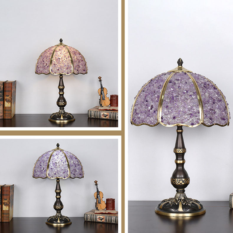 Modern Luxury Umbrella Half Circle Full Copper Crystal 1-Light Table Lamp For Bedroom