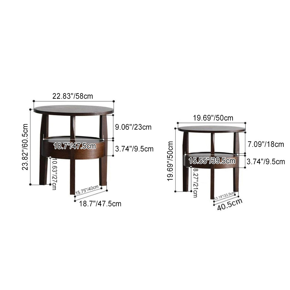 Mesa auxiliar redonda contemporánea, retro y vintage de madera de caucho, madera de pino y contrachapado con cajón de 2 niveles para sala de estar 