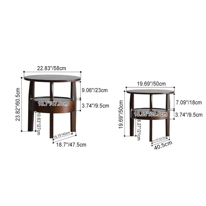 Mesa auxiliar redonda contemporánea, retro y vintage de madera de caucho, madera de pino y contrachapado con cajón de 2 niveles para sala de estar 