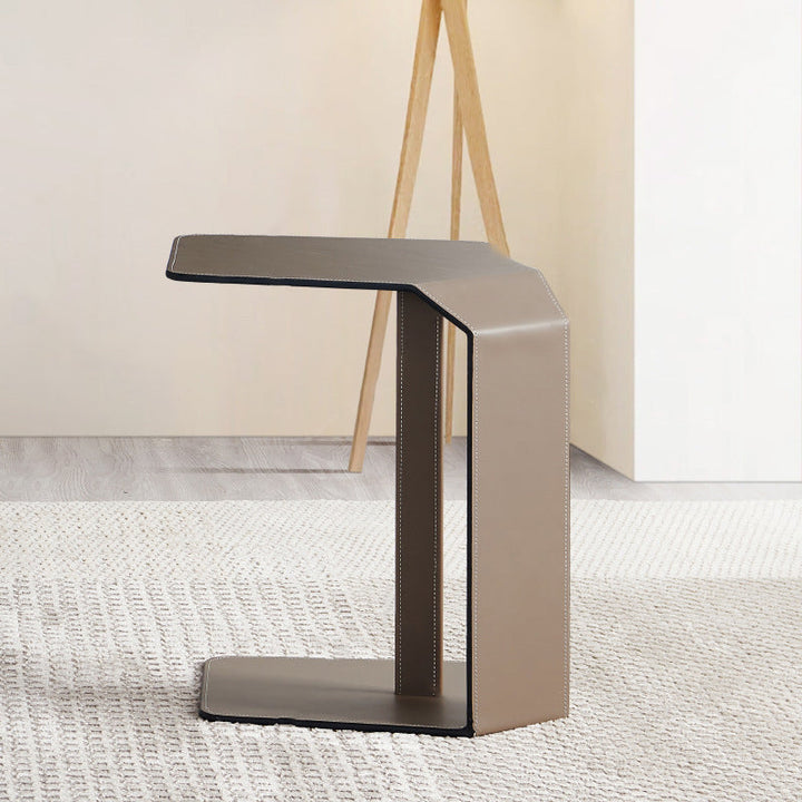 Modern Simplicity Irregular Shape Faux Saddle Leather Carbon Steel Side Table Embedded For Living Room