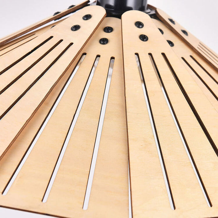 Japanese Retro Solid Wood Hollow Umbrella Shade 1-Light Pendant Light