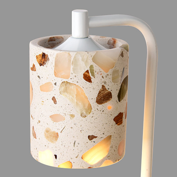 Lámpara de mesa de cera derretida de aromaterapia de 1 luz de piedra de hierro con base de disco cilíndrico minimalista moderno para dormitorio 