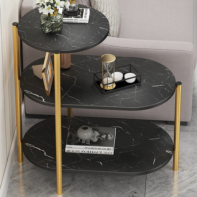 Mesa auxiliar rectangular de hierro y mármol escandinava contemporánea de 3 niveles para sala de estar 