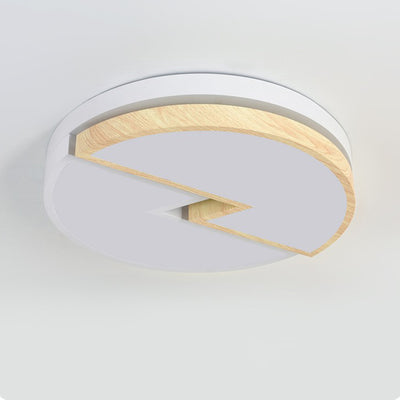 Zeitgenössische nordische runde Holzmaserung Blitz Eisen Acryl LED Unterputz Deckenleuchte für Schlafzimmer 