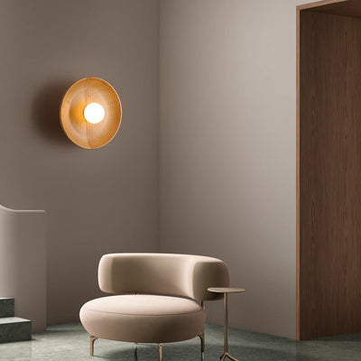 Modern Minimalist Round Disc Solid Wood 1-Light Wall Sconce Lamp