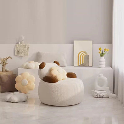 Coussin Rond Ours Créatif Contemporain en Laine d'Agneau Chaise d'Appoint en Bois Massif Dossier Accoudoir Pour Salon 