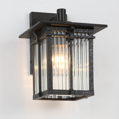 Contemporary Industrial Aluminum Rectangular Frame Ribbed Glass Shade 1-Light Wall Sconce Lamp For Outdoor Patio