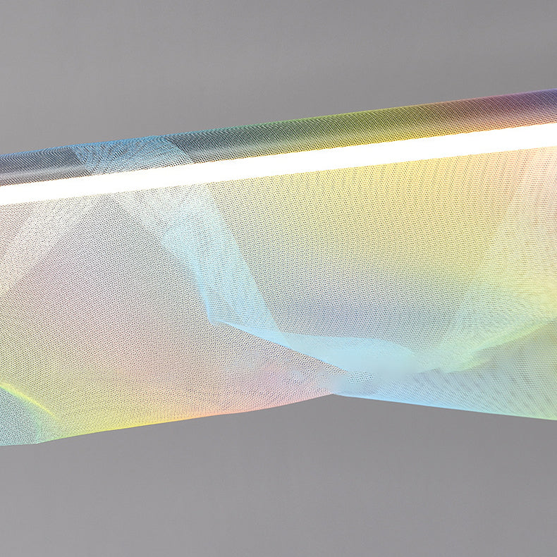 Moderno Minimalista Hierro Tira Larga Arcoíris Malla Decorativa LED Isla Luz Colgante Para Comedor 
