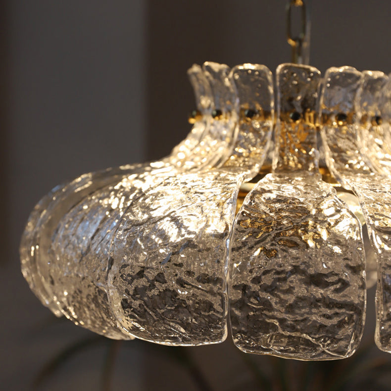 Traditionelle Vintage Runde Blumen Eisen Glas 4-Licht Pendelleuchte für Wohnzimmer 