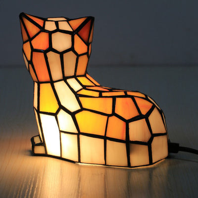 Lámpara de mesa de 1 luz con diseño de gato de vidrio Tiffany tradicional para dormitorio 