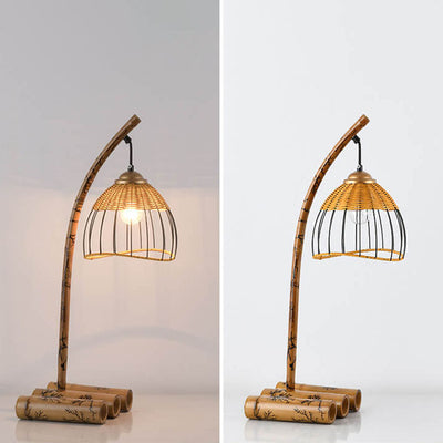 Modern Chinese Bamboo Weaving Fishing Rod 1-Light Table Lamp