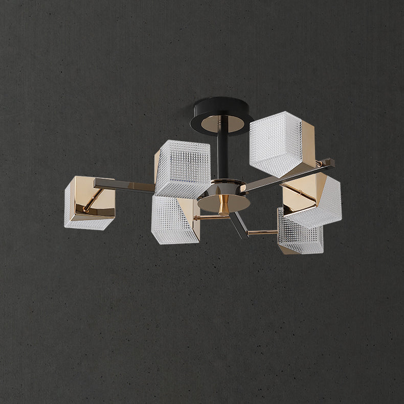 Contemporáneo Escandinavo Cuadrado Redondo Rama Acrílico Aluminio Lámpara de Techo Semi-empotrada de 6 Luces Para Sala de Estar 