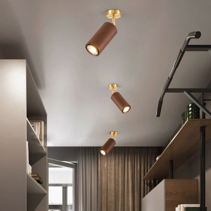 Plafonnier semi-encastré LED en bois de fer cylindrique chinois traditionnel pour salon 
